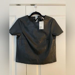 H&M Divided Black Leather T-Shirt Lace Back | Women’s 4